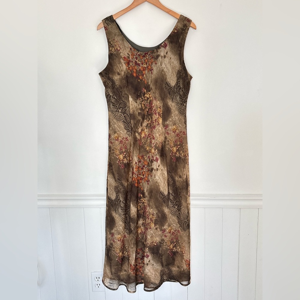 Vintage Y2K Floral Paisley Green Dress Size 16 Whimsycal Fairy Romantic * D49